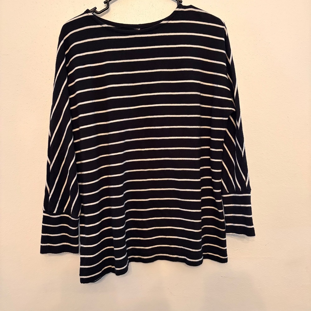 LOFT Striped Tunic Sweater Womens Small Navy Blue White Cotton Dolman
